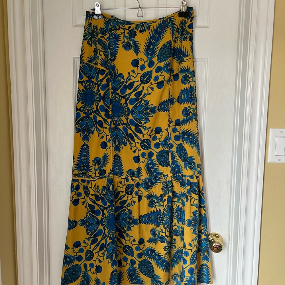 Yellow and Blue Tiered Maxi Skirt for Resort Wear